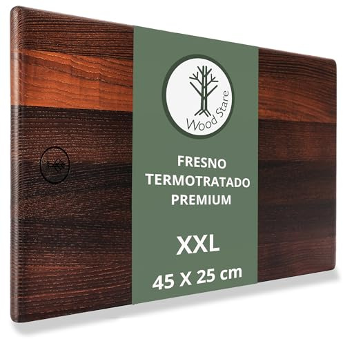 Tabla Madera Cocina 45x25x1,5 | Fresno Termotratado Premium Reversible e Higiénica | Tabla Profesional para Carne, Pan o Quesos | Tabla de Cortar Grande, Ligera y Resistente a la Humedad | WoodStare