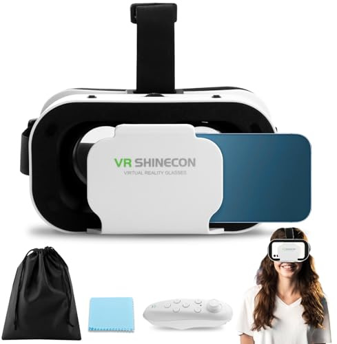 Cuffie per realtà virtuale, occhiali 3D per realtà virtuale, per bambini e adulti, con controller, occhiali universali per realtà virtuale, compatibili con film, TV e videogiochi (colore: bianco)