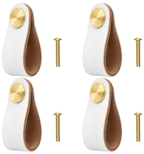 CJMUQHEHH 4 Pezzi Maniglie di Cuoio, Maniglie per Mobili, Maniglie Decorative in Cuoio con Viti, Perfette per Cucina, Camera da Letto e Soggiorno