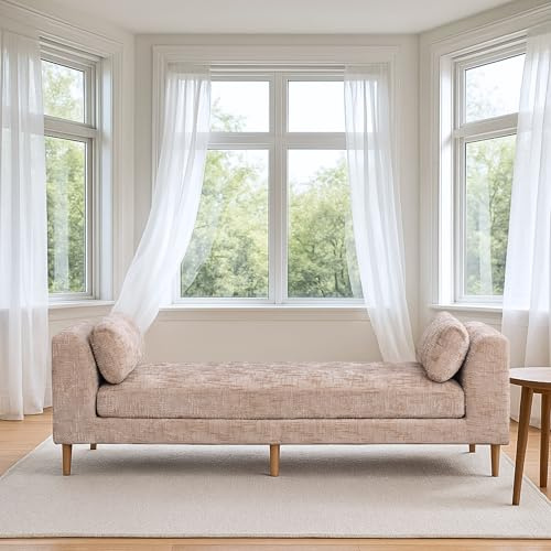 Aortzio 83.1 Oversized Indoor Chaise Lounge, Extra Long Upholstered King Size End of Bed Bench with Arms, Sleeper Sofa Chair for Bedroom, Living Room, Window Bench, Wheat.