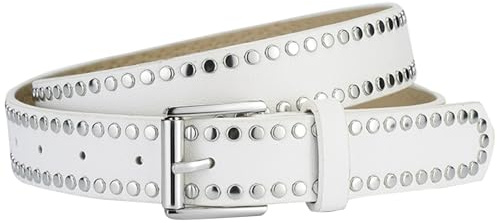 Adigau Womens Square Buckles Leather Belts Y2K Punk Belt Adjustable Studded Belts Fashion Gothic Belt White