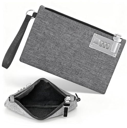 Caja Dinero Bolsa con Cierre de Contraseña 25×17 cm Caja Fuerte Pequeña Porta Documentos Portadocumentos Coche Bolsa de Viaje Seguridad para Proteger el Guardar Dinero Pasaportes y Otros Objetos de va