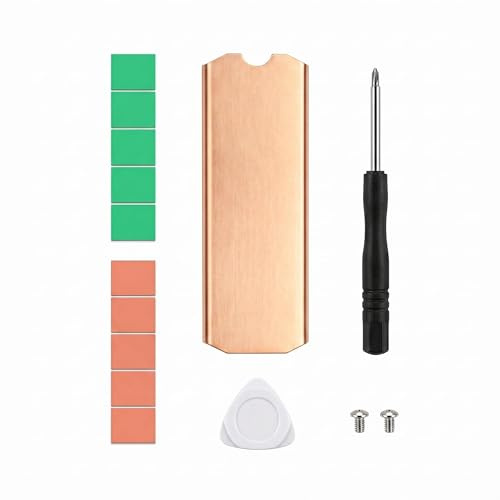 Disipador de Calor M.2 Cobre, Heatsink SSD NVMe M.2 2280, Kit de Refrigeración 75 x 23 x 0,5 mm con Almohadillas Térmicas, Tornillos y Herramientas, para SSD NVMe M.2 de Portátil, Enfriamiento Pasivo