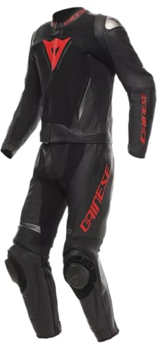 DAINESE Demon Sprint Tuta in pelle da motociclista a due pezzi, nero/nero/rosso, 52