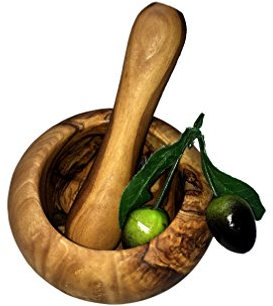 Unbekannt Elli - Juego de mortero y maja (10 cm, madera de olivo maciza, hecho a mano)