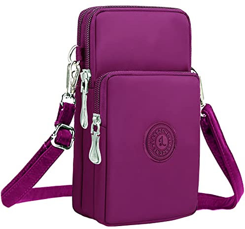 LassZone Women Crossbody Phone Bag Waterproof Nylon Crossbody Shoulder Bag Mobile Phone Purse Wallet Wristlet Small Handbags with 3 Zipper Pockets and Adjustable Strap