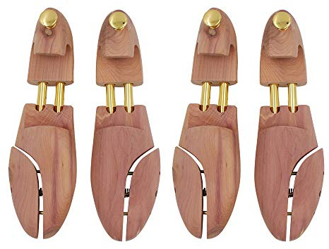 Kilocircle Árbol de zapatos de madera de cedro rojo para hombre con tubos gemelos, 2 unidades, amarillo (2 pares, punta completa.), Large