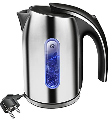 Extrastar Bouilloire électrique Inox avec illumination LED, capacité de 1,7 litres, Bouilloire Électrique en acier inoxydable, 2200W sans BPA, Auto-Arrêt & Protection Anti-Ébullition à Sec