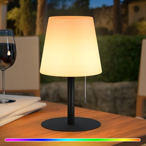 uuffoo Outdoor Tischlampe Kabellos LED Akku Shower Lamp Waterproof duschlampe Warmweiß & RGB, USB-C Aufladbar, 8-20h Betrieb für Camping Garten Balkon Terrasse (Schwarz)