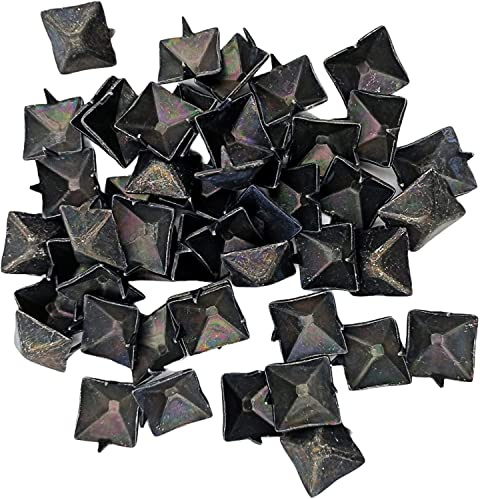 TEKLiNe Kit 50 Borchia Ferro Battuto 25x25 mm con 2 Punte Fissaggio Chiodo Tappezzeria Decorazione Vintage Antichizzato Mobili, Borchia Ferro Battuto 2,5x2,5 cm Colore Nero Antico