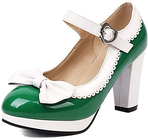 Cocey Chaussures Mary Jane à Plateforme pour Femmes Escarpins à Talons Blocs Mignons