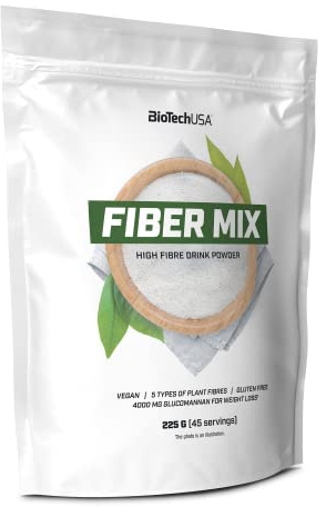 BioTechUSA Fiber Mix | 5 tipi di fibre vegetali | Glucomannano, fibra di agrumi, psillio | Supporto alla perdita di peso, 225 g, Non aromatizzato