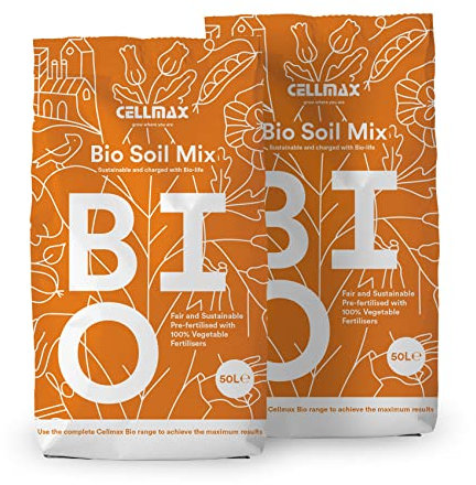 CELLMAX Bio Soil Blumenerde | Eine der nachhaltigsten Blumenerden überhaupt | Einzigartige Zusammensetzung | 100% pflanzlicher Dünger für 4-6 Wochen | RHP-Gütezeichen | 2X 50L