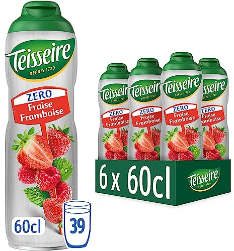 Teisseire Zéro Sucre, Sirop Fraise, Framboise pour Boisson Rafraîchissante, Cocktails, Bidon 60cl
