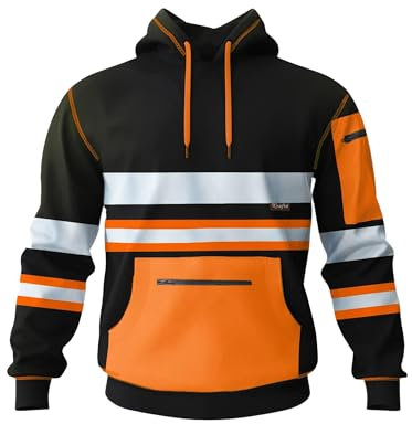 kraftd Mens Hi Vis Hoodie High Viz Hooded Sweatshirt Workwear Hoody With Reflective Tape