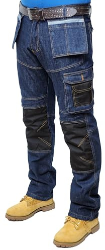 HASHOOB TRADING FZE Hommes Jeans de Travail pour Hommes Pantalons Multiples Poches Pantalons de Travail de Combat de sécurité des constructeurs (Bleu2-34WX30L)