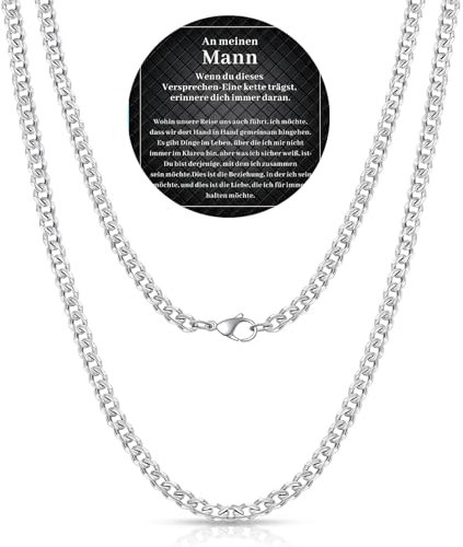 Johiux Halskette Herren Silber Ketten für Herren Kubanische Silberkette Herren,45cm Länge Edelstahl Kette Herren Silber Kette Männer Panzerkette Herren Silber Geschenk für Herren Damen.