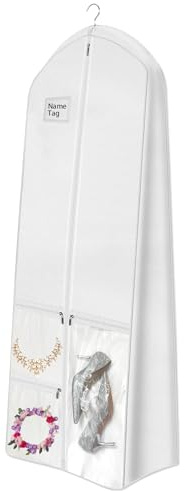 72 Wedding Dress Garment Bag with 10'' Gusseted Dress Bags for Gowns Long 4 Pockets Dress Cover for Women, White