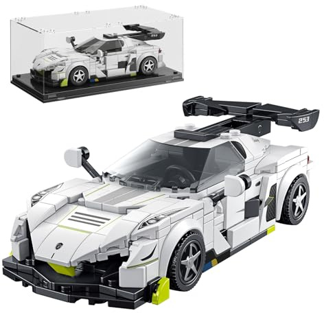 TYCOLE - Set di mattoncini da costruzione per auto sportive con vetrina, kit di costruzione per auto da corsa, modello di auto da collezione, regalo di compleanno per adulti e bambini ragazzi età 8-12