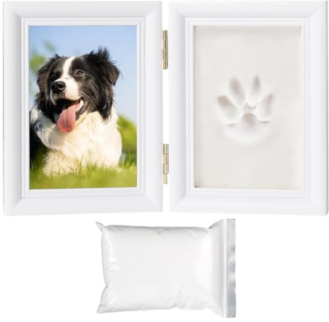 tasstryck set hund, 3D trä bildram tassavtryck | hund memorial gåvor foto ram med lera, husdjur fotoram för heminredning, gåvor hundägare katt