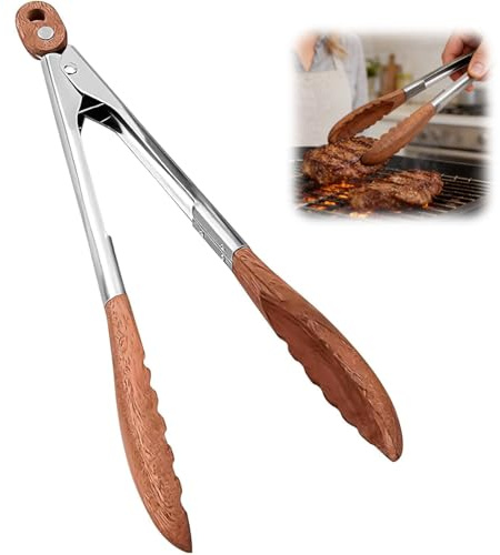 Pinza da Cucina Premium in Noce e Acciaio Inossidabile 29cm, Pinzas Resistente al Calore, Pinza BBQ, Pinza in Legno per Insalata, Pane, Pasta, Servizio, Antibatterica, Lavabile in Lavastoviglie