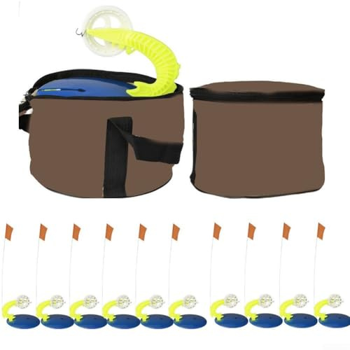 Ensemble de drapeaux de pêche sur glace d'extérieur avec 10 drapeaux de freinage et sac de canne à pêche pour la pêche en hiver, conçu pour augmenter l'efficacité de la pêche et aider à localiser les