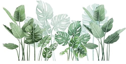Kibi Adesivo Murale Foglie Tropicali, Verde, Monstera e Foglie di Banana, Decorazione Botanica