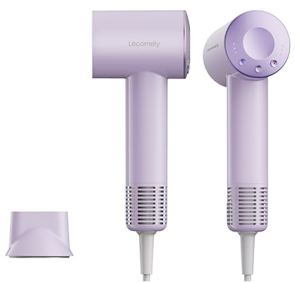 Lecomely S4AT Resehårtork med Automatisk Dubbelspänning 100–120 V/220–240 V, 1200 W, Höghastighetsmotor 110 000 varv/min, Kompakt och Lätt, 312 g utan Sladd, Jonteknik, Lila