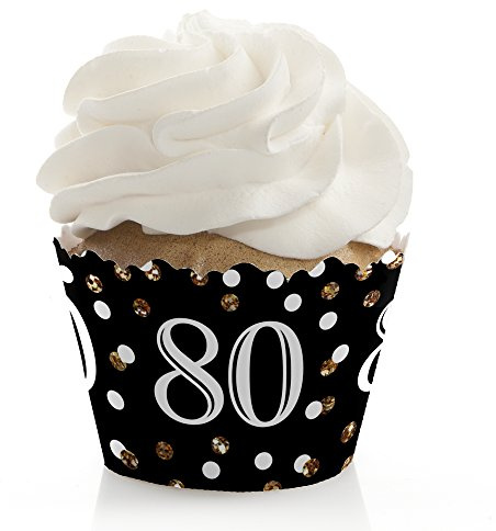 Big Dot of Happiness Adult 80th Birthday - Gold Party Decorations Cupcake Wrappers Set 12