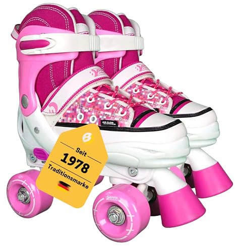 Best Sporting Rollschuhe Kinder I Rollschuhe größenverstellbar 36-39 I robuste Inliner für Kinder mit Bremse I Jeans - Rosa - weiß I Rollerskates Schuhe Kinder I Inliner mit 4 Rollen