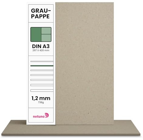 Netuno 20 feuilles de carton gris A3 297 x 420 mm carton de reliure 1,2 mm papier cartonné gris 738g idéal pour bricolage reliure de livres création de calendriers DIY loisirs creatifs modélisme