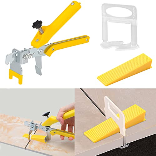 GenericBrands - Sistema de nivelación de azulejos de 1/16 pulgadas, kit de 300 clips espaciadores de azulejos, 100 cuñas reutilizables y 1 alicates para azulejos, las mejores herramientas de azulejos