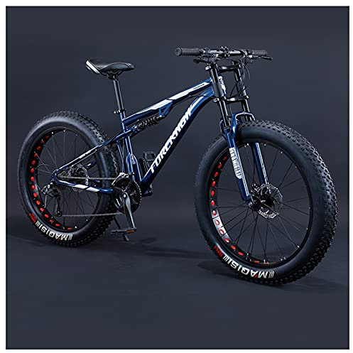NENGGE Jugendfahrrad 26/24 Zoll Mountainbike Fahrrad Vollfederung MTB Jugend Fahrrad für Erwachsene, Mädchen, Jungen, Herren und Damen, Großer Reifen Fatbike,Blau,26 Inch 21 Speed