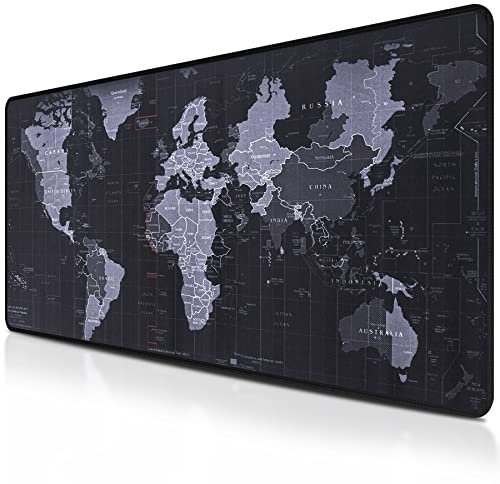 Retoo Tappetino per mouse da gioco con mappa del mondo, tappetino da ufficio multifunzione e antiscivolo, taglia XXL, per migliorare la precisione e la velocità, 800 x 300 mm, colore: Nero