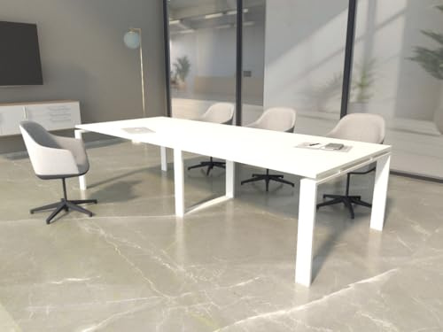 Mesa de 240x100 con Estructura metálica Marco Abierto Blanco y Tablero melaminado Ideal para Sala de Juntas, reuniones, conferencias (White)