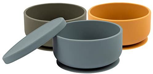 Tiny Dining Baby Bowl with Suction Cup and Lid Set - Multicolour - 3pc - Non-Slip Silicone Toddler Weaning Bowl Feeding Set for Baby, Toddler, Kids