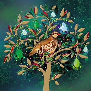 Noel Tatt Christmas Cards Box of 8 - Partridge in a Pear Tree Embossed with a Foil Finish - Eco-Friendly & Recyclable