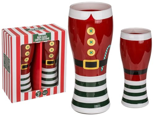 Out of the blue Bicchiere da birra, costume da Babbo Natale, per circa 460 ml, altezza: ca. 18 cm, set da 2 in scatola per finestra