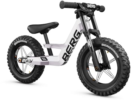 BERG Biky Cross Bianco | Bicicletta senza pedali per bambini dai 2 anni | Ruote 12 pollici | Con freno a mano | Design sicuro e leggero | Regolabile per la crescita