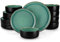 vancasso Dinner Set, Reactive Glaze Dinner Sets for 6 People, 18-Piece Mediterranean Crockery Set with Dinner Plates, Dessert Plate and Cereal Bowls, Playa Green