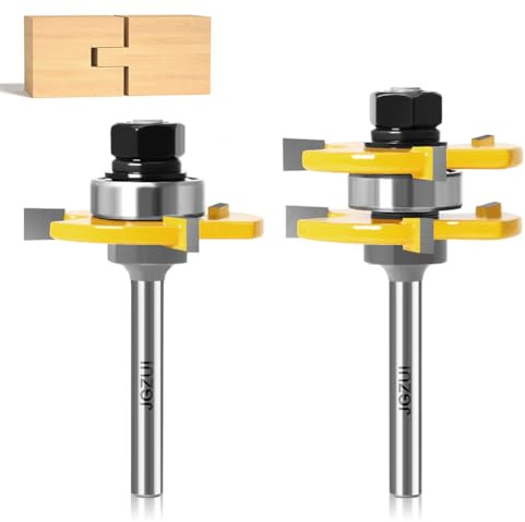 JGZUI Tongue Groove Router Bit Set 2pc 1/4 Shank Adjustable