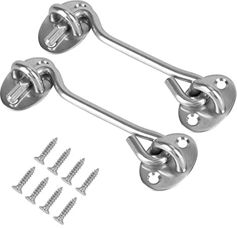 Pack of 2 Storm Hooks with Eyelet, Stainless Steel Cabin Hook, Door Latch, Window Catcher, Cabin Door Locks, Window Hooks for Gate, Garage, Fence, Window or Shed (10 cm/4 Inches)