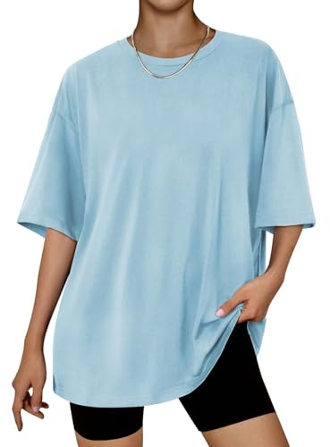 AirMood Womens Oversized Loose Fit T Shirts Tops Summer Short Sleeve Oversize Tee Tshirt (Sky Blue,XXL)