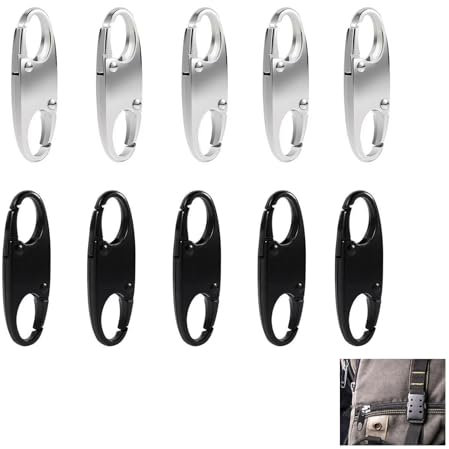 Reisverschlüse, 10 Stück Diebstahlsicherung Rucksack Zipper, Anti-Diebstahl Verschluss für Gepäck, Rucksack, Handtasche, Geldbörse, Reißverschluss-Schieber, Vielseitig Verwendbar (Schwarz, Silber)