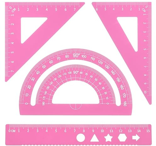 PATIKIL Triangellinjal gradskiva fyrkantig och linjal set, 4 st aluminiumlegeringslinjal, metalldraglinjal verktygssats, geometrisk gradskiva för klassrum, lärare, kontor (rosa, 15 cm/6 tum)