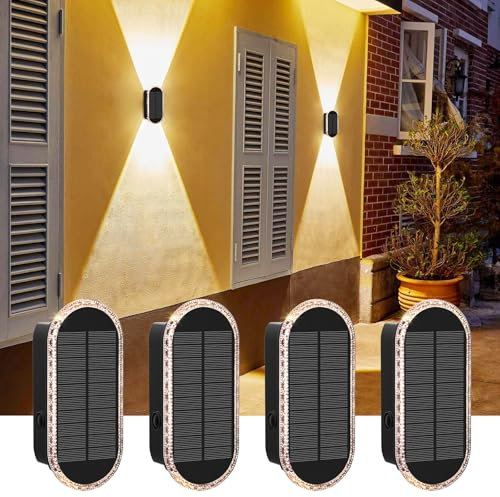 AGOTD Luci Solari da Parete Esterno Sopra e Sotto, 3 Temperature Colore LED, Impermeabile IP65, Luci Giardino, Cortile, Balcone, 4 Pezzi