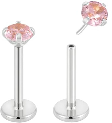 Piercad Koala 2 st Titan 18G Trådlösa Platta Baksida Födelsesten Örhängen Labret Helix Tragus Brosk Läpp Monroe Conch Örhänge Skivstång Kroppspiercing Smycken