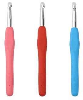 3 Stück Häkelnadeln, 8,0 mm und 9,0 mm, 10,0 mm Stricknadeln mit Ergonomischem Griff für arthritische Hände, Bunt Griff Häkelnadel für Anfänger und Häkelgarn