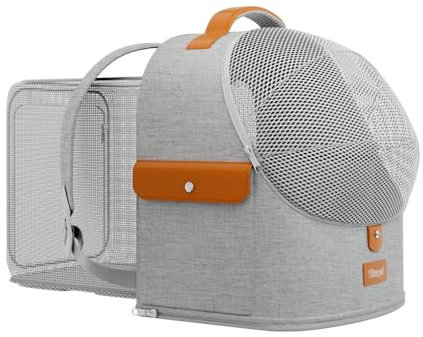 Expandierbarer Katzenrucksack - Faltbarer Haustiertransportrucksack mit atmungsaktivem 4D-Netz, Hundetransportrucksack für Haustiere bis zu 12 kg (Grau)