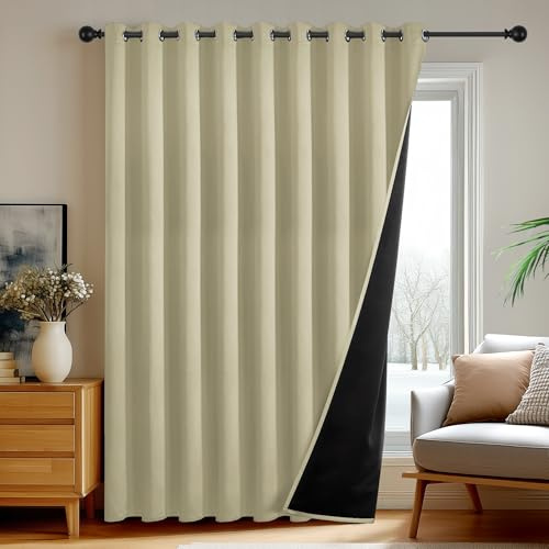 Deconovo Cortinas Salon Opacas 100% con Anillas, Cortinas Térmicas Aislantes Frío y Calor, Cortinas Modernas para Dormitorio con Reverso Negro, 1 Paneles, 300x245 cm, Beige Claro